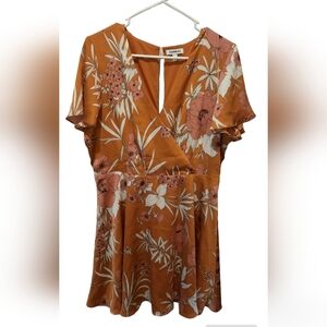 Express Tan Floral Print Wrap Front Lightweight Midi Dress size 14